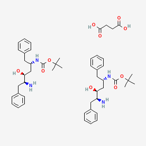 Chemical structure of 1,1-Dimethylethyl N-((1S,3S,4S)-4-amino-3-hydroxy-5-phenyl-1-(phenylmethyl)pentyl)carbamate butanedioate (2:1)