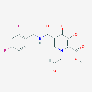 Chemical structure of Methyl 5-((2,4-difluorobenzyl)carbamoyl)-3-methoxy-4-oxo-1-(2-oxoethyl)-1,4-dihydropyridine-2-carboxylate