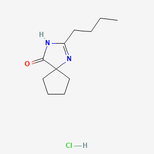 Chemical structure of 2-Butyl-1,3-diazaspiro(4.4)non-1-en-4-one hydrochloride