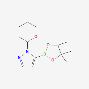 Chemical structure of 1-(tetrahydro-2H-pyran-2-yl)-5-(4,4,5,5-tetramethyl-1,3,2-dioxaborolan-2-yl)-1H-pyrazole