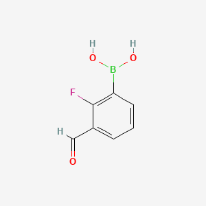 Chemical structure of 2-Fluoro-3-formylphenylboronic Acid (contains varying amounts of Anhydride)