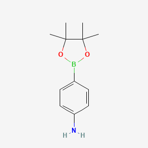 Chemical structure of 4-(Tetramethyl-1,3,2-dioxaborolan-2-yl)aniline
