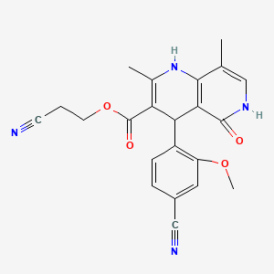 Chemical structure of 2-Cyanoethyl 4-(4-cyano-2-methoxyphenyl)-2,8-dimethyl-5-oxo-1,4,5,6-tetrahydro-1,6-naphthyridine-3-carboxylate