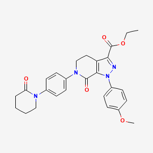 Chemical structure of ethyl 1-(4-methoxyphenyl)-7-oxo-6-(4-(2-oxo-1-piperidinyl)phenyl)-4,5,6,7-tetrahydro-1H-pyrazolo[3,4-c]pyridine-3-carboxylate