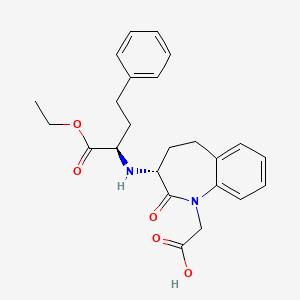 Chemical structure of 1H-1-Benzazepine-1-acetic acid, 3-((1-(ethoxycarbonyl)-3-phenylpropyl)amino)-2,3,4,5-tetrahydro-2-oxo-