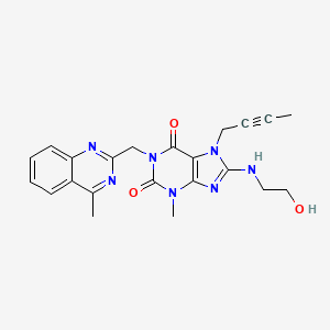 Chemical structure of 7-(but-2-yn-1-yl)-8-((2-hydroxyethyl)amino)-3-methyl-1-((4-methylquinazolin-2-yl)methyl)-1H-purine-2,6(3H,7H)-dione