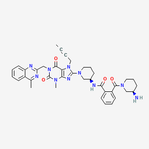 Chemical structure of 2-((R)-3-aminopiperidine-1-carbonyl)-N-((R)-1-(7-(but-2-yn-1-yl)-3-methyl-1-((4-methylquinazolin-2-yl)methyl)-2,6-dioxo-2,3,6,7-tetrahydro-1H-purin-8-yl)piperidin-3-yl)benzamide