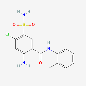 Chemical structure of 2-amino-4-chloro-N-(2-methylphenyl)-5-sulfamoylbenzamide