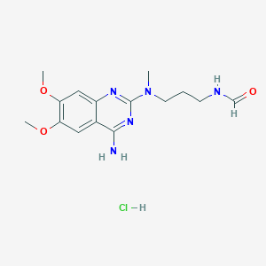 Chemical structure of N-[3-[(4-amino-6,7-dimethoxyquinazolin-2-yl)-methylamino]propyl]formamide;hydrochloride