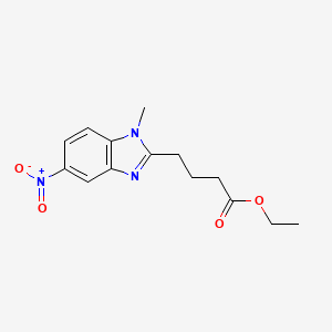 Chemical structure of ethyl 4-(1-methyl-5-nitro-1H-1,3-benzodiazol-2-yl)butanoate