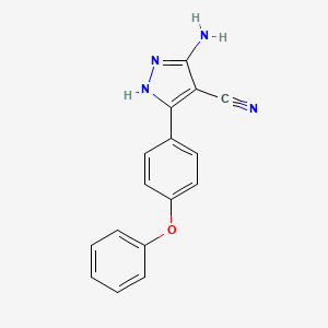 Chemical structure of 3-amino-5-(4-phenoxyphenyl)-1H-pyrazole-4-carbonitrile