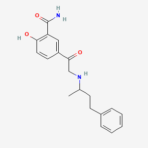 Chemical structure of 2-Hydroxy-5-(2-(((1RS)-1-methyl-3-phenylpropyl)amino)acetyl)benzamide
