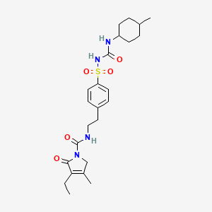 Chemical structure of 1H-Pyrrole-1-carboxamide, 3-ethyl-2,5-dihydro-4-methyl-N-2-4-(trans-4-methylcyclohexyl)aminocarbonylaminosulfonylphenylethyl-2-oxo-