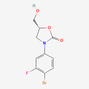 Chemical structure of 3-(4-Bromo-3-fluorophenyl)-5-(hydroxymethyl)oxazolidin-2-one, (R)-
