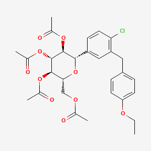 Chemical structure of (2R,3R,4R,5S,6S)-2-(Acetoxymethyl)-6-[4-chloro-3-(4-ethoxybenzyl)phenyl]tetrahydro-2H-pyran-3,4,5-triyl triacetate