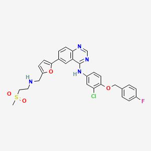 Chemical structure of N-[3-Chloro-4-[(4-fluorophenyl)methoxy]phenyl]-6-[5-[[[2-(methylsulfonyl)ethyl]amino]methyl]-2-furanyl]-4-quinazolinamine
