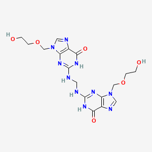 Chemical structure of 2,2'-(methylenebis(azanediyl))bis(9-((2-hydroxyethoxy)methyl)-1H-purin-6(9H)-one)