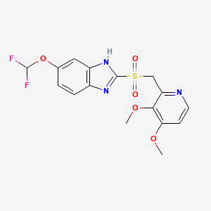Chemical structure of 5-Difluoromethoxy-2-((3,4 dimethoxy-2-pyridyl)methylsulfonyl)-1H-benzimidazole