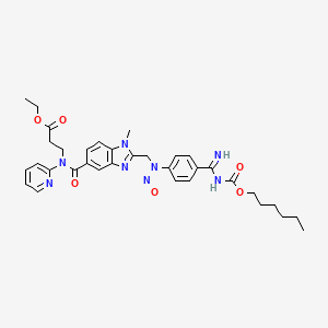 Chemical structure of ethyl 3-((2-((4-(N-hexoxycarbonylcarbamimidoyl)-N-nitrosoanilino)methyl)-1-methylbenzimidazole-5-carbonyl)-pyridin-2-ylamino)propanoate