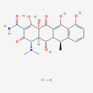 Chemical structure of 2-Naphthacenecarboxamide, 4-(dimethylamino)-1,4,4a,5,5a,6,11,12a-octahydro-3,5,10,12,12a-pentahydroxy-6-methyl-1,11-dioxo-, monohydrochloride, [4S-(4alpha,4aalpha,5alpha,5aalpha,6beta,12aalpha)]-
