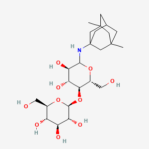 Chemical structure of (2S,3R,4S,5S,6R)-2-[(2R,3S,4R,5R)-6-[(3,5-dimethyl-1-adamantyl)amino]-4,5-dihydroxy-2-(hydroxymethyl)oxan-3-yl]oxy-6-(hydroxymethyl)oxane-3,4,5-triol
