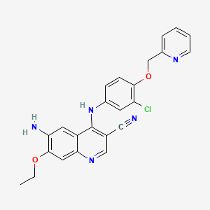 Chemical structure of 6-Amino-4-(3-chloro-4-(pyrid-2-ylmethoxy)phenylamino)-7-ethoxyquinoline-3-carbonitrile