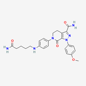 Chemical structure of 6-(4-((5-amino-5-oxopentyl)amino)phenyl)-1-(4-methoxyphenyl)-7-oxo-4,5,6,7-tetrahydro-1H-pyrazolo[3,4-c]pyridine-3-carboxamide