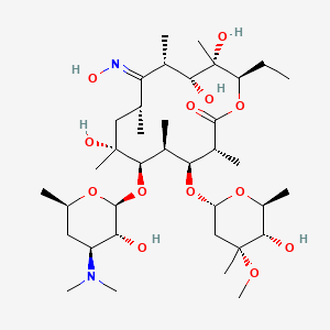 Chemical structure of (3R,4S,5S,6R,7R,9R,10E,11S,12R,13S,14R)-6-((2S,3R,4S,6R)-4-(dimethylamino)-3-hydroxy-6-methyloxan-2-yl)oxy-14-ethyl-7,12,13-trihydroxy-10-hydroxyimino-4-((2R,4R,5S,6S)-5-hydroxy-4-methoxy-4,6-dimethyloxan-2-yl)oxy-3,5,7,9,11,13-hexamethyl-oxacyclotetradecan-2-one