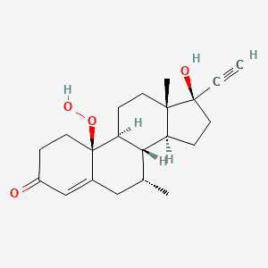Chemical structure of 19-Norpregn-4-en-20-yn-3-one, 19-hydroperoxy-17-hydroxy-7-methyl-, (7alpha,17alpha)-