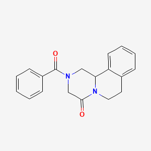 Chemical structure of 2-Benzoyl-1,2,3,6,7,11b-hexahydro-4H-pyrazino[2,1-a]isoquinolin-4-one