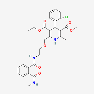 Chemical structure of 3-Ethyl 5-methyl 4-(2-chlorophenyl)-6-methyl-2-((2-((2-(methylcarbamoyl)phenyl)formamido)ethoxy)methyl)-1,4-dihydropyridine-3,5-dicarboxylate