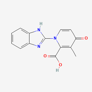 Chemical structure of 1-(1H-Benzimidazol-2-yl)-3-methyl-4-oxo-1,4-dihydropyridine-2-carboxylic acid