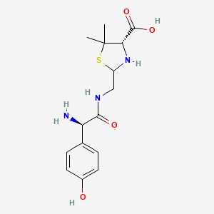 Chemical structure of 2-(((R)-2-Amino-2-(4-hydroxyphenyl)acetamido)methyl(-5,5-dimethylthiazolidine-4-carboxylic acid, (4S)-