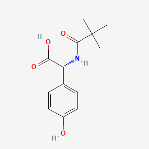 Chemical structure of 2-((2,2-Dimethylpropanoyl)amino)-2-(4-hydroxyphenyl)acetic acid, (2R)-