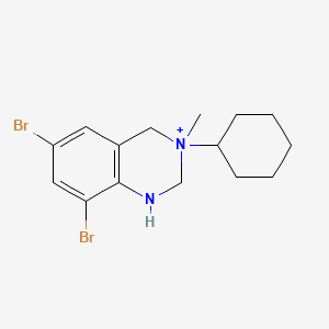 Chemical structure of 6,8-dibromo-3-cyclohexyl-3-methyl-2,4-dihydro-1H-quinazolin-3-ium