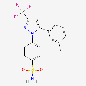 Chemical structure of 4-(5-(3-Methylphenyl)-3-(trifluoromethyl)-1H-pyrazol-1-yl)benzenesulfonamide