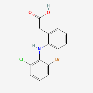 Chemical structure of 2-(2-((2-Bromo-6-chlorophenyl)amino)phenyl)acetic acid
