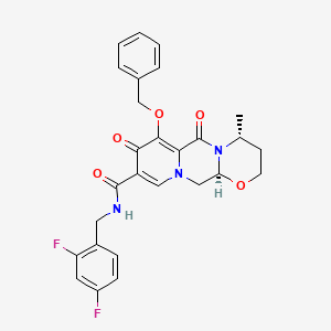 Chemical structure of (4R,12aS)-7-(Benzyloxy)-N-(2,4-difluorobenzyl)-4-methyl-6,8-dioxo-3,4,6,8,12,12a-hexahydro-2H-pyrido(1',2':4,5)pyrazino(2,1-b)(1,3)oxazine-9-carboxamide