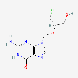 Chemical structure of 2-Amino-9-(((1RS)-2-chloro-1-(hydroxymethyl)ethoxy)methyl)-1,9-dihydro-6H-purin-6-one