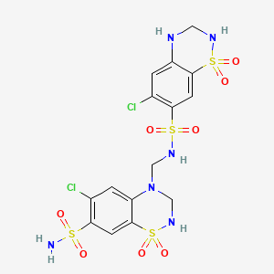 Chemical structure of 6-Chloro-N-((6-chloro-7-sulfamoyl-2,3-dihydro-4H-1,2,4-benzothiadiazin-4-yl 1,1-dioxide)methyl)-3,4-dihydro-2H-1,2,4-benzothiadiazine-7-sulfonamide 1,1-dioxide