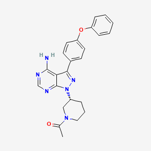 Chemical structure of (R)-1-(3-(4-amino-3-(4-phenoxyphenyl)-1H-pyrazolo[3,4-d]pyrimidin-1-yl)piperidin-1-yl)ethanone