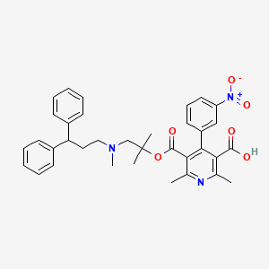 Chemical structure of 5-(1-(3,3-Diphenylpropyl(methyl)amino)-2-methylpropan-2-yl)oxycarbonyl-2,6-dimethyl-4-(3-nitrophenyl)pyridine-3-carboxylic acid
