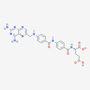 Chemical structure of (2S)-2-((4-((4-(((2,4-diaminopteridin-6-yl)methyl)methylamino)benzoyl)methylamino)benzoyl)amino)pentanedioic acid