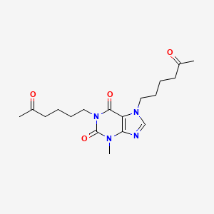 Chemical structure of 1H-Purine-2,6-dione, 3,7-dihydro-3-methyl-1,7-bis(5-oxohexyl)-