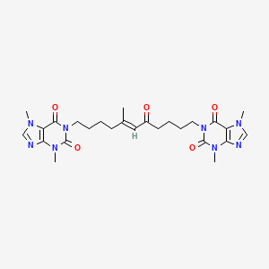 Chemical structure of 1,1'-[(5E)-5-Methyl-7-oxo-5-undecene-1,11-diyl] Bis[Theobromine]