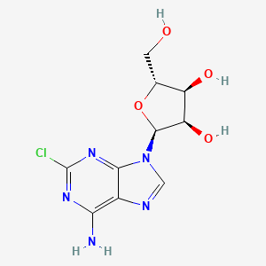 Chemical structure of (2S,3R,4S,5R)-2-(6-Amino-2-chloro-9H-purin-9-yl)-5-(hydroxymethyl)tetrahydrofuran-3,4-diol