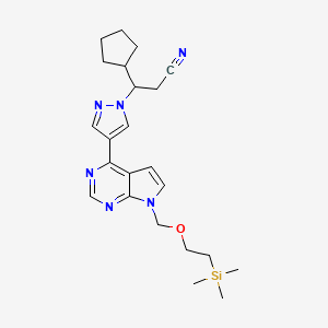 Chemical structure of 3 Cyclopentyl-3-(4-(7-((2-(trimethylsilyl)ethoxy)methyl)-7H-pyrrolo[2.3-d]pyrimidin-4-yl)-1H-pyrazol-1-yl)propanenitrile