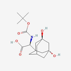 Chemical structure of (2S)-2-[(3R,5S)-3,5-dihydroxy-1-adamantyl]-2-[(2-methylpropan-2-yl)oxycarbonylamino]acetic acid