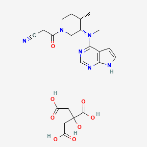 Chemical structure of 3-((3S,4S)-4-Methyl-3-(methyl(7H-pyrrolo[2,3-d]pyrimidin-4-yl)amino)piperidin-1-yl)-3-oxopropanenitrile 2-hydroxypropane-1,2,3-tricarboxylate