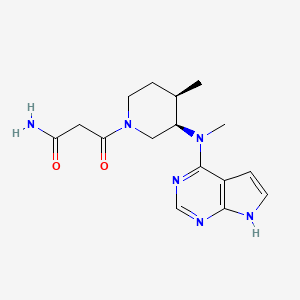 Chemical structure of 3-((3R,4R)-4-methyl-3-(methyl(7H-pyrrolo[2,3-d]pyrimidin-4-yl)amino)piperidin-1-yl)-3-oxopropanamide